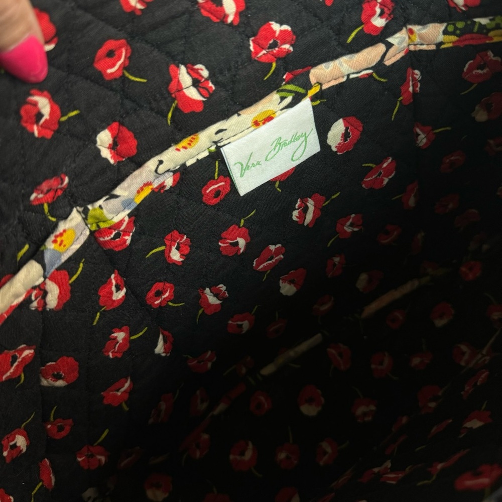 Vera Bradley Tote Bag Purse Red Yellow Floral Quilted - Picture 9 of 12